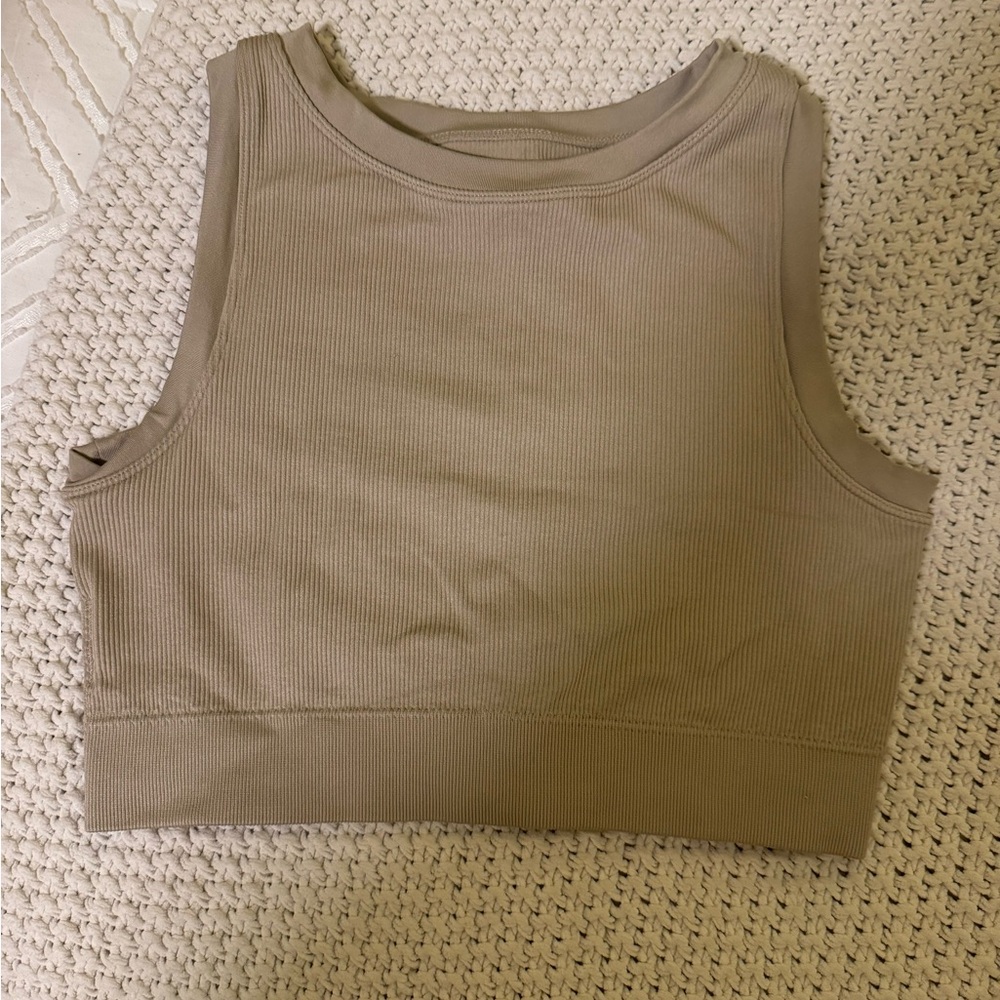 Tan workout tank. Can be worn with or without a sports bra